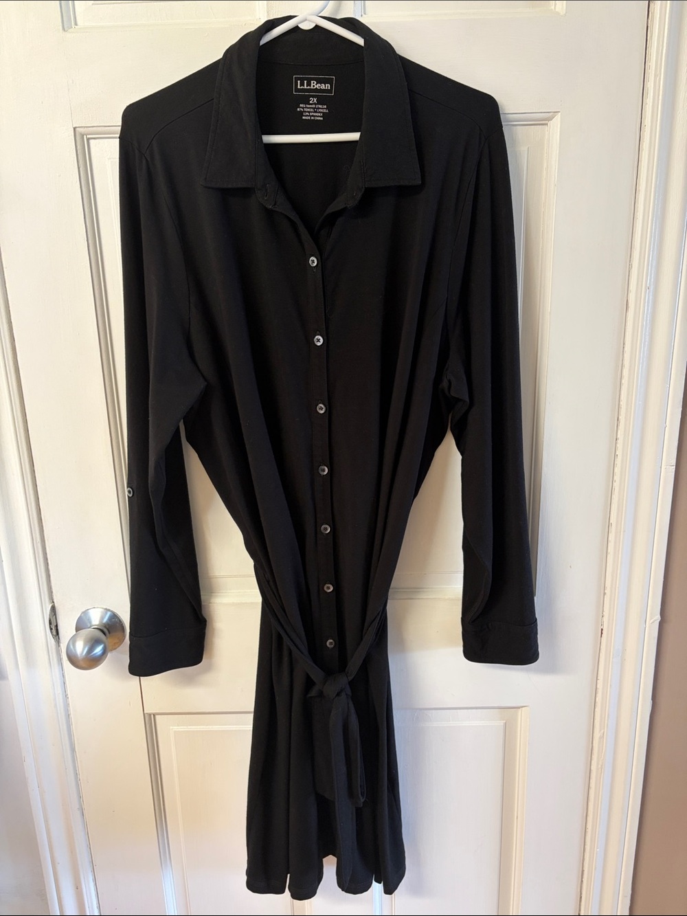 L L. Bean black button front stretch shirt dress with belt women’s size 2X